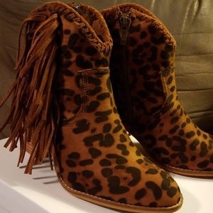 Leopard Fringe Ankle Western Boot